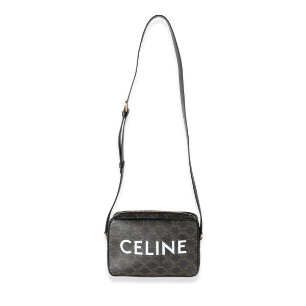 133235 bv Celine Black Triomphe Canvas Medium Logo Messenger Bag