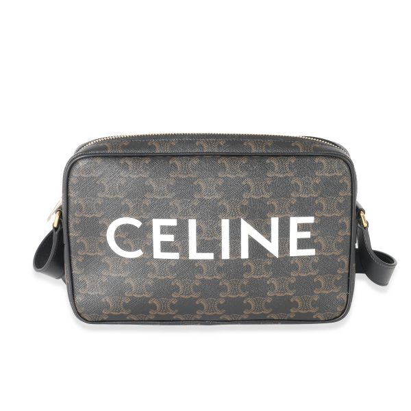 133235 fv Celine Black Triomphe Canvas Medium Logo Messenger Bag