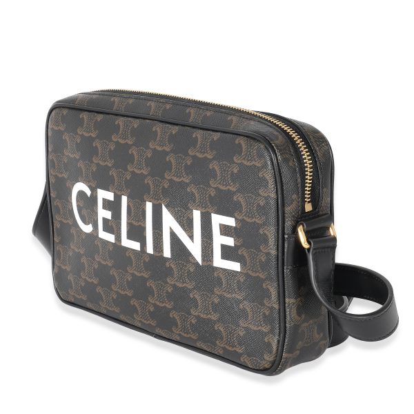 133235 sv Celine Black Triomphe Canvas Medium Logo Messenger Bag