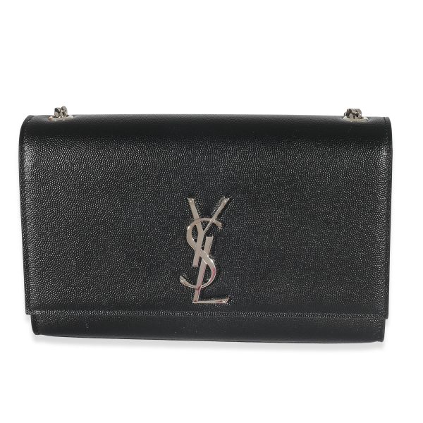 133254 fv Saint Laurent Black Grain De Poudre Medium Kate Chain Bag