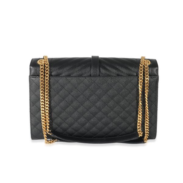 133264 bv Saint Laurent Black Grain De Poudre Mix Matelassé Large Envelope Flap Bag