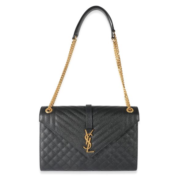 133264 clasp Saint Laurent Black Grain De Poudre Mix Matelassé Large Envelope Flap Bag