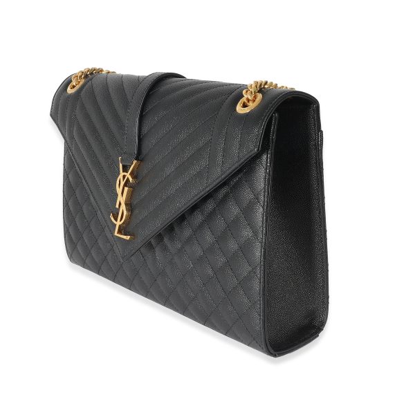 133264 sv Saint Laurent Black Grain De Poudre Mix Matelassé Large Envelope Flap Bag