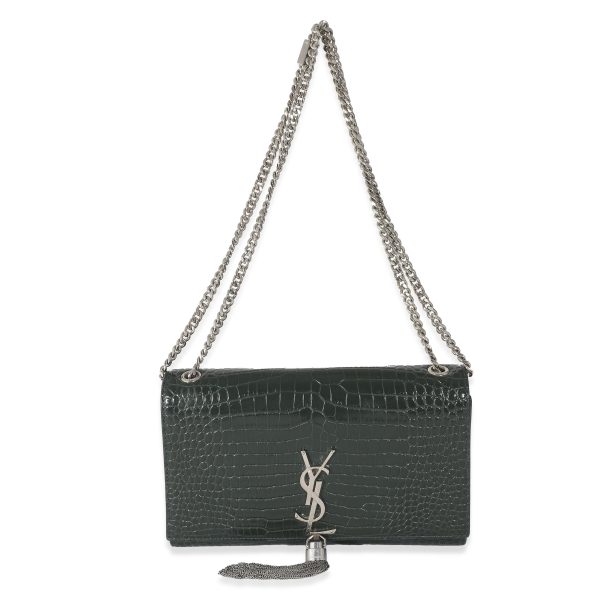 133271 bv dd978e2a d27e 4f9c 9628 076c61f3268b Saint Laurent Green Croc Embossed Medium Kate Tassel Bag