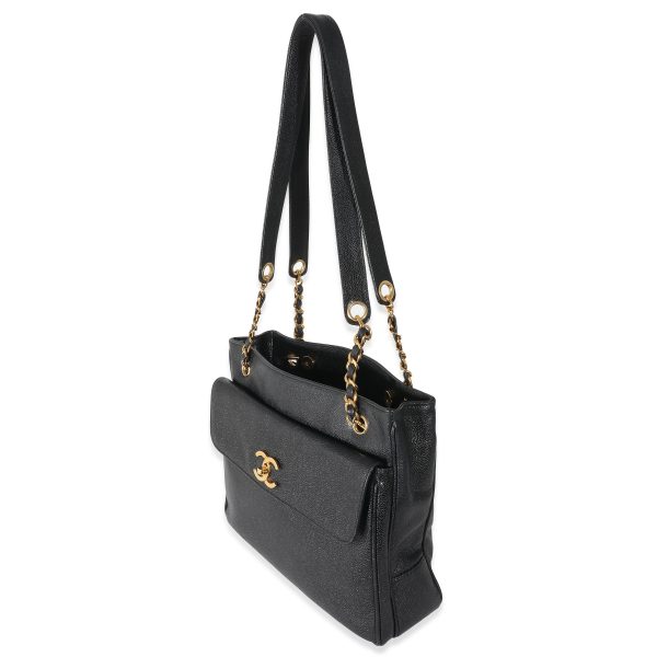 133280 sv a7e26b27 46a8 41f3 b505 6cebf2183c35 Chanel Vintage 24k Black Caviar Dual CC Shopper Tote