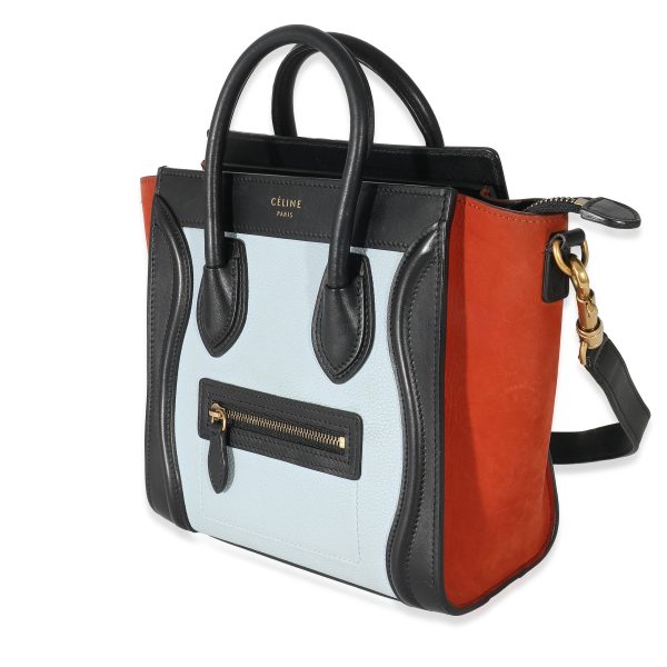 133335 sv Celine Blue Orange Black Tri Color Leather Nano Luggage