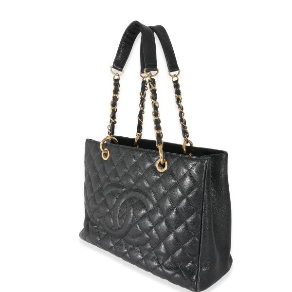 133375 sv Chanel Black Quilted Caviar Grand Shopper Tote