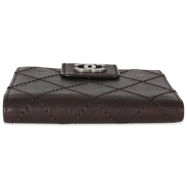 133406 stamp Chanel Brown Caviar Whipstitch Compact Wallet