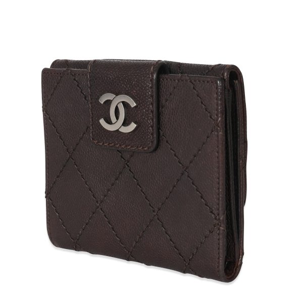 133406 sv Chanel Brown Caviar Whipstitch Compact Wallet