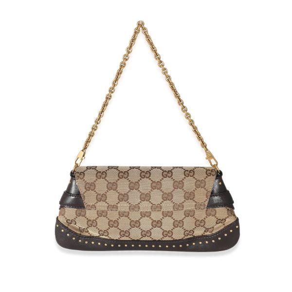 133425 pv Gucci Beige Ebony GG Canvas Horsebit Chain Clutch Bag