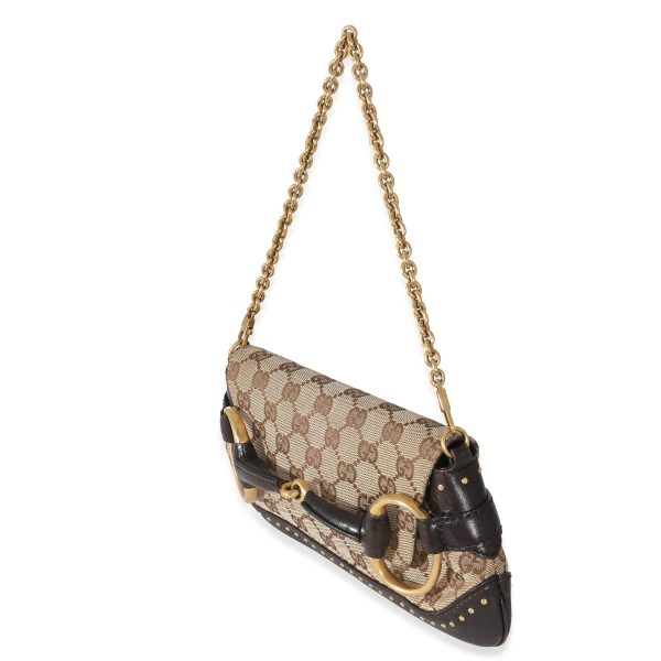 133425 sv Gucci Beige Ebony GG Canvas Horsebit Chain Clutch Bag