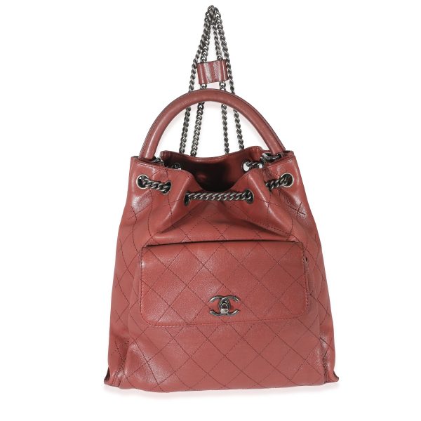 133466 fv a5952943 335a 4f21 a408 8caa0f32f7ff Chanel Burgundy Calfskin Stitched Medium Urban Luxury Drawstring Backpack