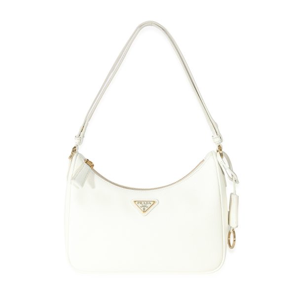 133498 fv Prada White Saffiano Re Edition Saffiano Mini Bag