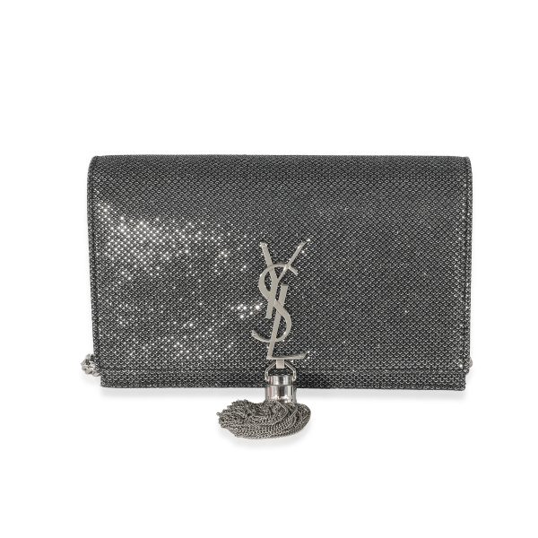 133608 fv 840343ca d291 40b3 a49b 9b86165be5f5 Saint Laurent Silver Embossed Kate Tassel Chain Wallet