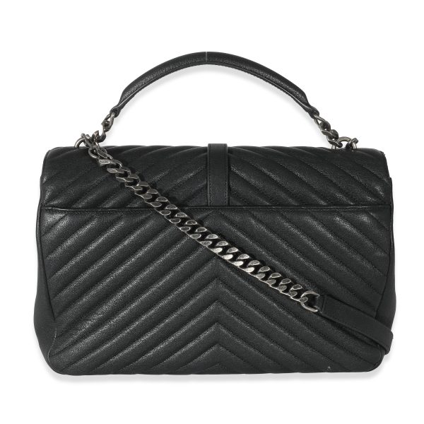 133609 pv Saint Laurent Black Chevron Quilted Leather Monogram Large College Bag