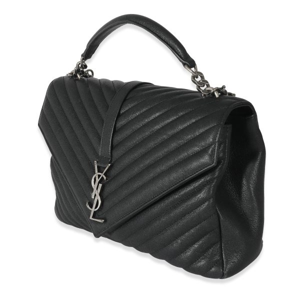 133609 sv Saint Laurent Black Chevron Quilted Leather Monogram Large College Bag