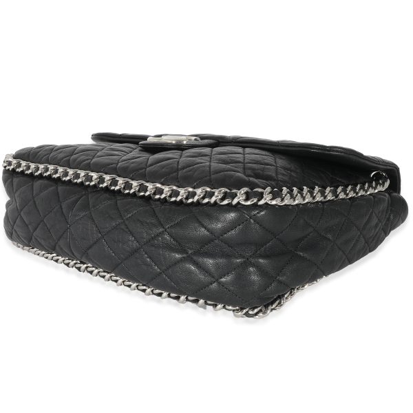 133666 box 744e53fc 075c 4760 b71b c9da18719539 Chanel Black Washed Lambskin Chain Around Maxi Flap Bag