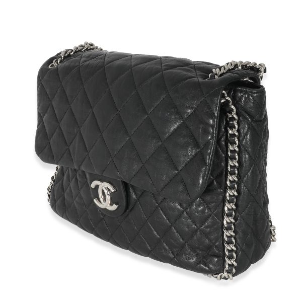 133666 sv 8f7641db adcd 451e a234 db85a9a35fbe Chanel Black Washed Lambskin Chain Around Maxi Flap Bag