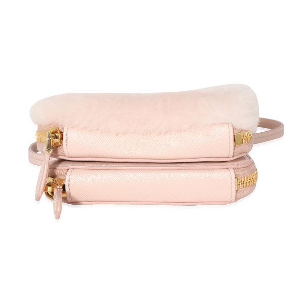 133678 clasp Prada Orchid Pink Shearling Saffiano Mini Triangle Pouch