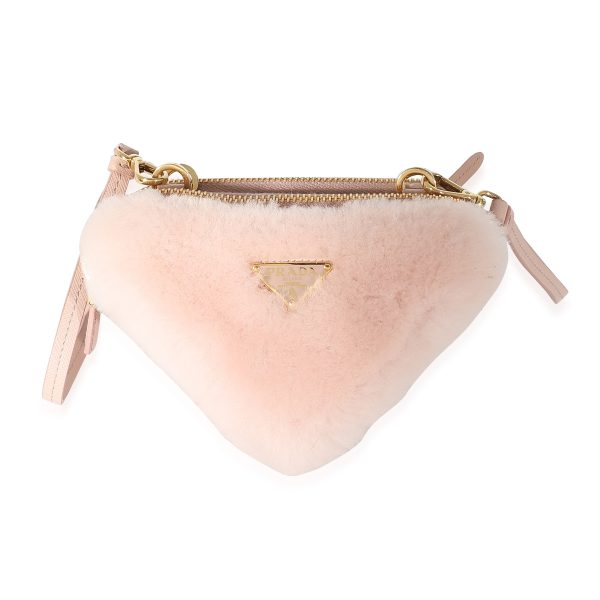 133678 fv Prada Orchid Pink Shearling Saffiano Mini Triangle Pouch