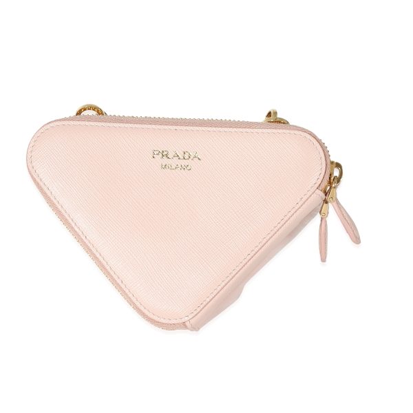 133678 pv Prada Orchid Pink Shearling Saffiano Mini Triangle Pouch