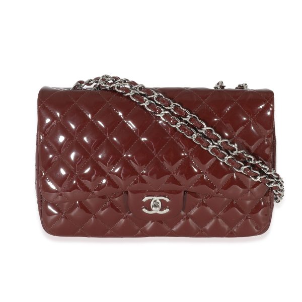 133693 fv Chanel Burgundy Patent Jumbo Single Flap Bag