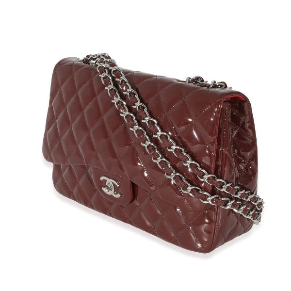 133693 sv Chanel Burgundy Patent Jumbo Single Flap Bag