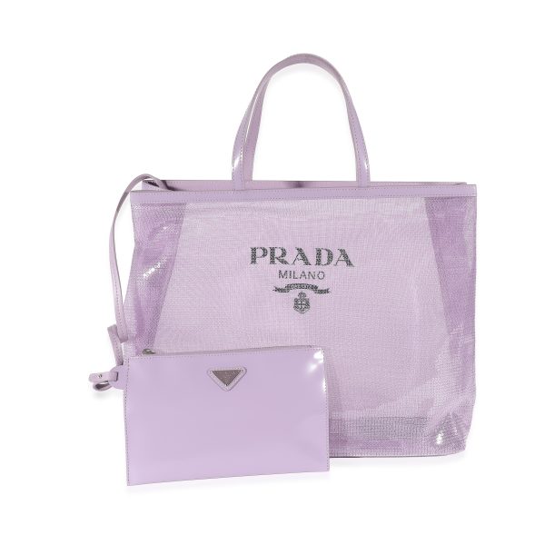 133697 fv Prada Purple Mesh Sequin Logo Tote