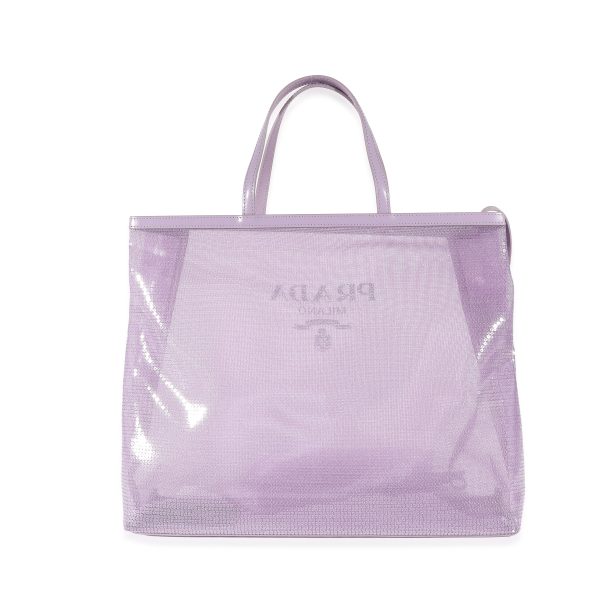 133697 stamp Prada Purple Mesh Sequin Logo Tote