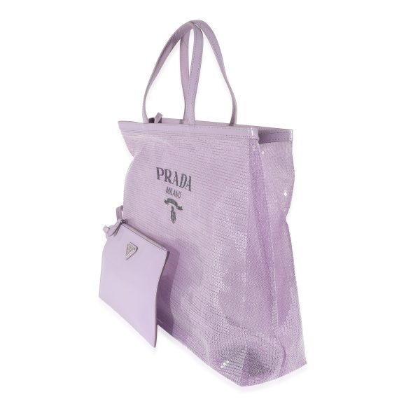 133697 sv Prada Purple Mesh Sequin Logo Tote