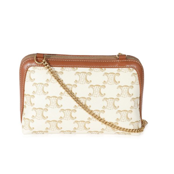 133754 pv 1e141a5d 81d3 4a02 98c7 4aa216d72d59 Celine White Tan Triomphe Canvas Clutch With Chain