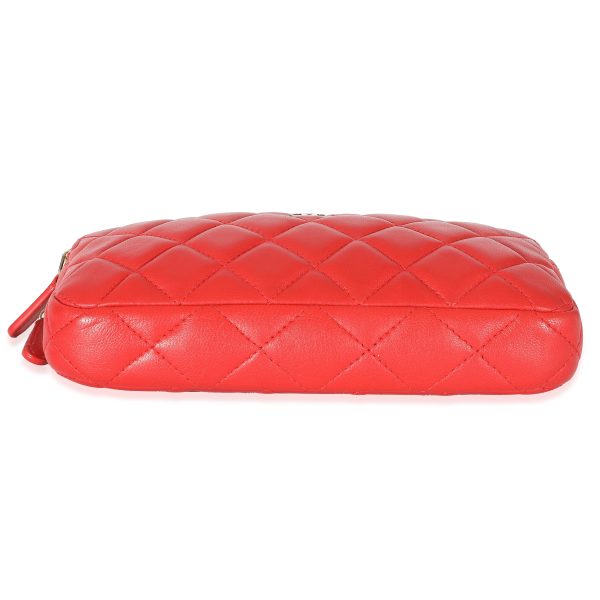 133782 box Chanel Red Lambskin Double Zip Clutch With Chain