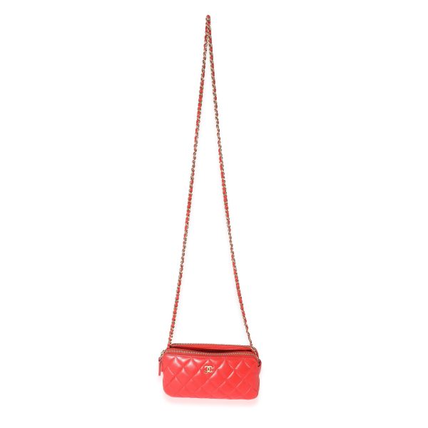 133782 bv Chanel Red Lambskin Double Zip Clutch With Chain