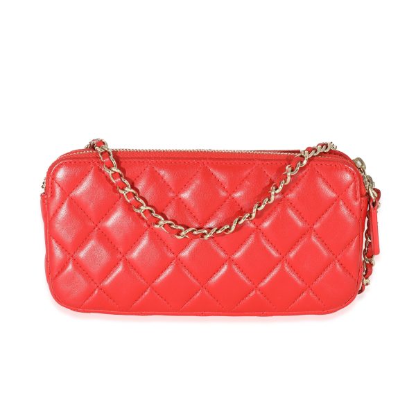 133782 pv Chanel Red Lambskin Double Zip Clutch With Chain