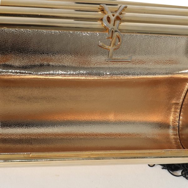 133835 ad1 Yves Saint Laurent Gold Metal Minaudiere Tassel Clutch