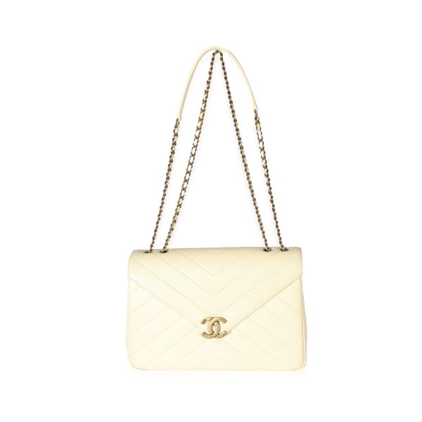 133869 av 440d08ea 297d 42b2 bbe2 8ec679db271f Chanel Cream Chevron Lambskin Coco Envelope Flap Bag