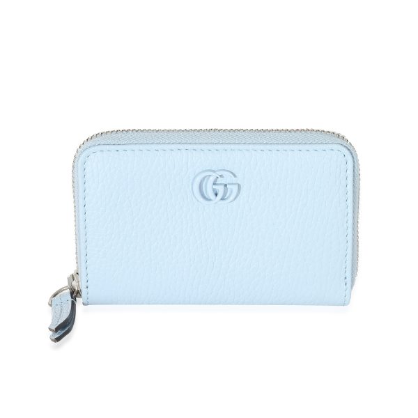 133925 fv Gucci Blue Calfskin Monochrome Dollar GG Marmont Zip Around Card Holder