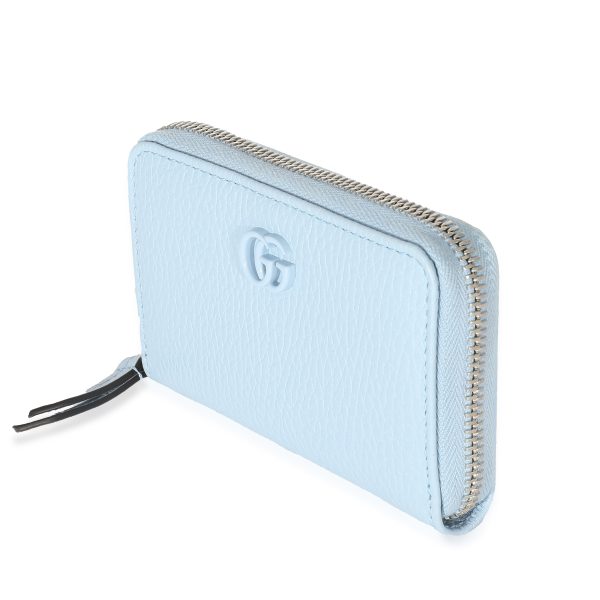 133925 sv Gucci Blue Calfskin Monochrome Dollar GG Marmont Zip Around Card Holder