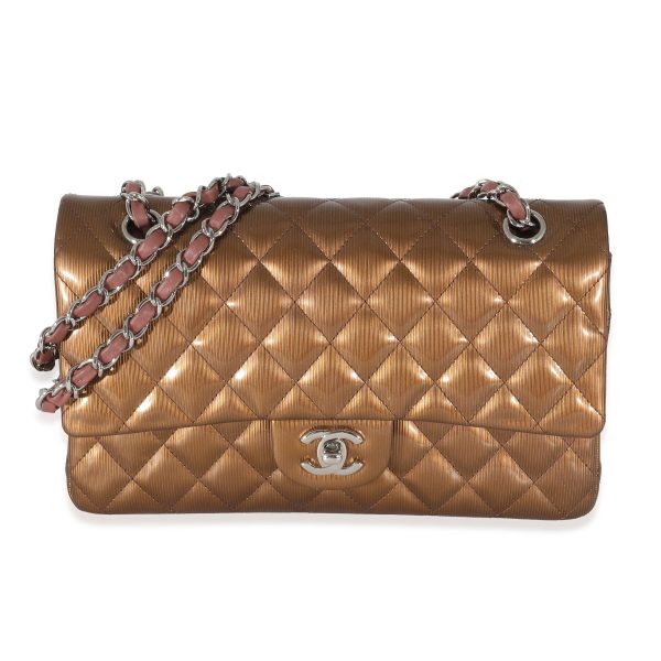 133939 fv Chanel Bronze Patent Striated Medium Classic Flap Bag