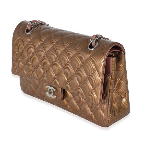 133939 sv Chanel Bronze Patent Striated Medium Classic Flap Bag