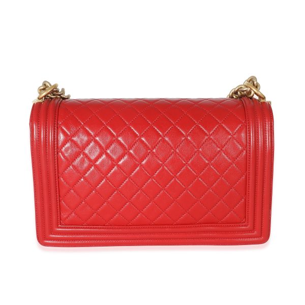 133940 av Chanel Red Lambskin New Medium Boy Bag