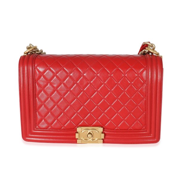 133940 box Chanel Red Lambskin New Medium Boy Bag