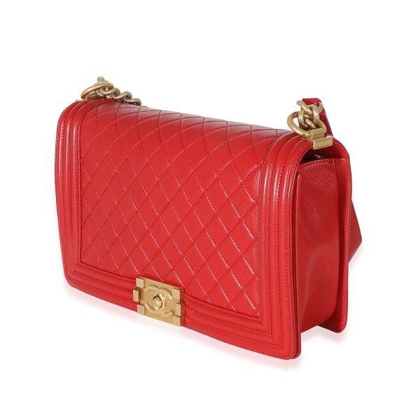 133940 clasp Chanel Red Lambskin New Medium Boy Bag