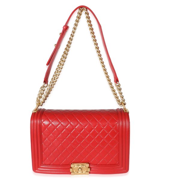 133940 fv Chanel Red Lambskin New Medium Boy Bag