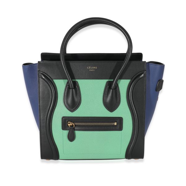 133977 fv Celine Green Navy Black Tricolor Micro Luggage Tote