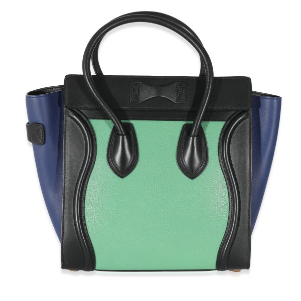 133977 pv Celine Green Navy Black Tricolor Micro Luggage Tote