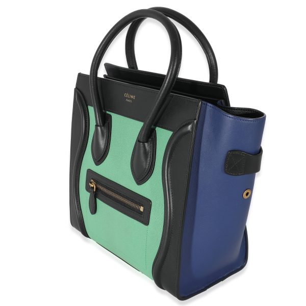 133977 sv Celine Green Navy Black Tricolor Micro Luggage Tote