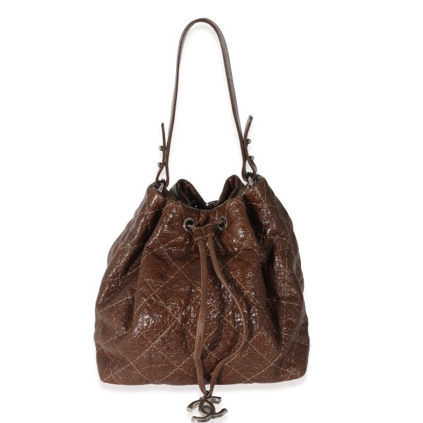 133984 fv ad8b5519 67e8 452b ab07 5d25c82c8d86 Chanel Brown Glazed Calfskin On The Road Drawstring Bucket Bag