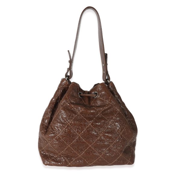 133984 pv 45ec5931 312f 4d1d 88d1 c6cc7a7a65a3 Chanel Brown Glazed Calfskin On The Road Drawstring Bucket Bag