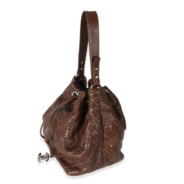 133984 sv e33c33b2 8fa4 4938 bc94 894278965666 Chanel Brown Glazed Calfskin On The Road Drawstring Bucket Bag